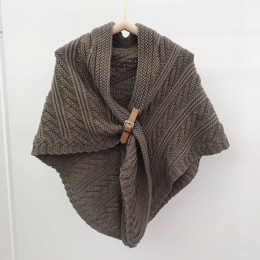 Poncho Triangular de Cuero Hueco Estilo Coreano - Abrigo Elegante de Color Liso - Image 29