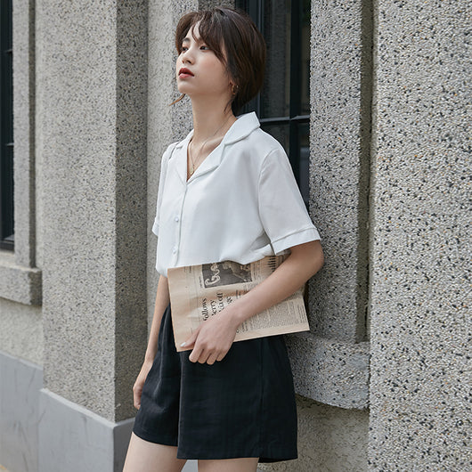 Blusa Elegante de Gasa con Cuello Solapa - Camisa Sofisticada de Manga Corta para Mujer - Image 5