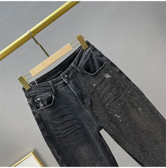 Pantalones Vaqueros Sueltos Mujer Cintura Alta Efecto Reductor con Strass - Image 4