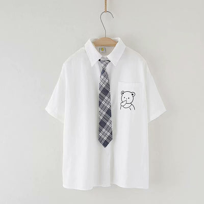 Camisa Escolar Suelta Estilo Japonés con Corbata - Manga Corta Versátil - Image 11