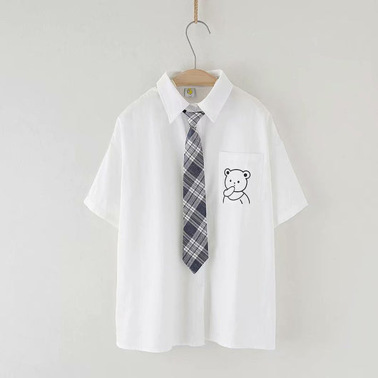 Camisa Escolar Suelta Estilo Japonés con Corbata - Manga Corta Versátil - Image 11
