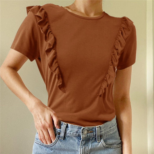 Playera Holgada Cuello Redondo Manga Corta Mujer Color Sólido - Image 8