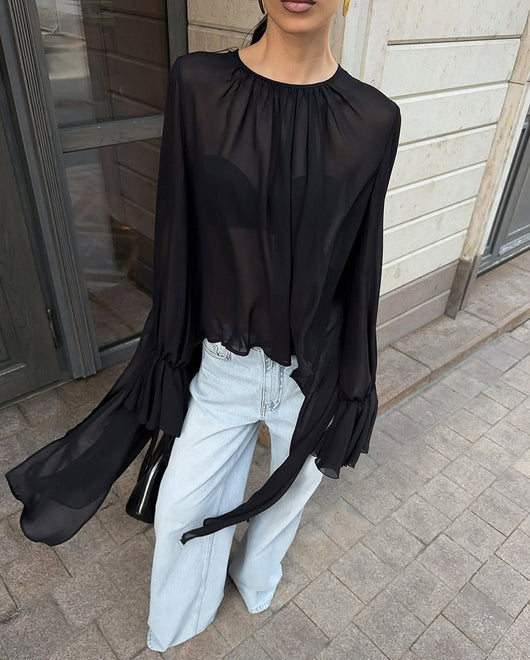 Blusa Holgada de Gasa Estilo Oscuro para Mujer - Image 7