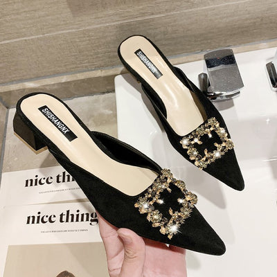 Sandalias y Pantuflas de Tacón Grueso Punta Afilada en Gamuza para Mujer - Image 13