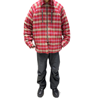 Chaqueta Acolchada de Cuadros Rojo para Hombre con Cierre de Cremallera - Image 3
