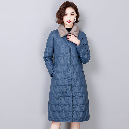 Abrigo de Cuero de Oveja con Cuello de Visón para Invierno - Image 10
