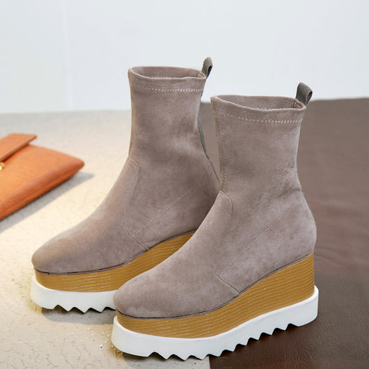 Botas Plataforma Wedge Punta Cuadrada con Stretch - Image 13