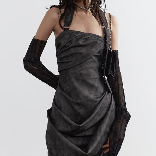 Vestido Halter Minimalista en Cuero PU Teñido Ahumado - Image 8