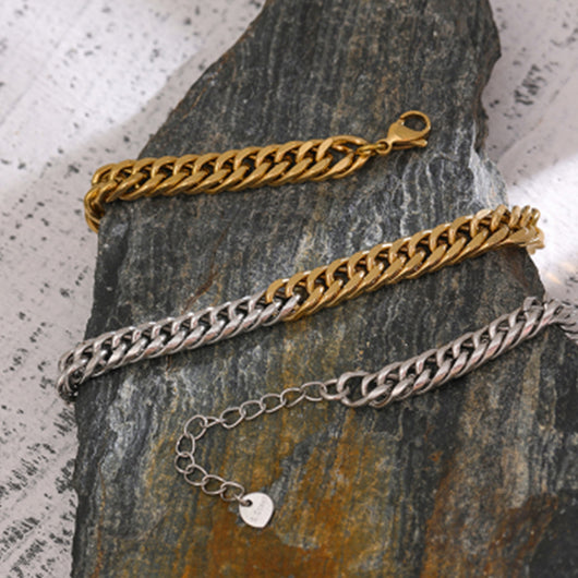 Collar y Pulsera Cadena Cubana Dos Tonos con Costura - Image 6