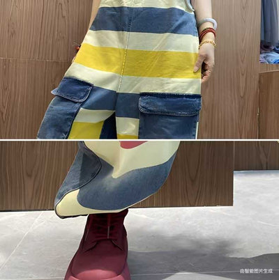 Mono Corto Denim Tallas Grandes con Tirantes e Impresión - Image 7
