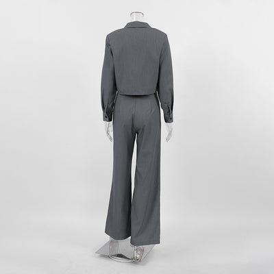 Conjunto de Pantalón Ancho y Blusa Gris de Manga Larga Cintura Alta Efecto Reductor - Image 14