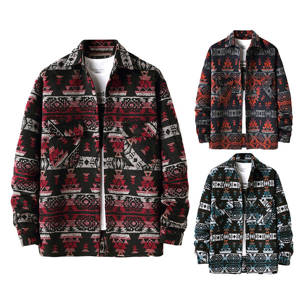 Chaqueta Camisa de Lana a Cuadros Estilo Étnico para Hombre
