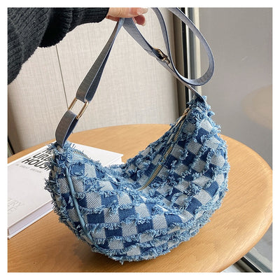 Bolsa de Hombro Underarm Denim con Diseño Cuadrícula Escocesa - Image 19