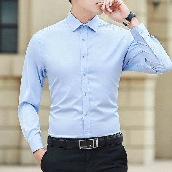 Camisa Blanca de Manga Larga Estilo Coreano para Hombre