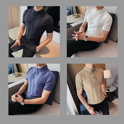 Polo Tejido de Manga Corta para Hombre con Textura y Elasticidad - Image 7