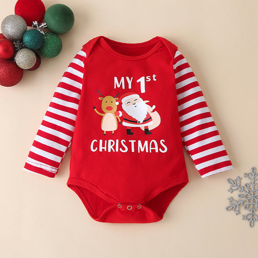 Conjunto de Tres Piezas Navideño a Rayas con Gorro para Bebé - Image 3