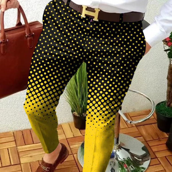 Pantalones Casuales de Contraste Abstracto con Micro-elasticidad