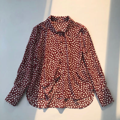 Camisa Vintage Burdeos con Lunares en Seda - Cuello Solapa Manga Larga - Image 3