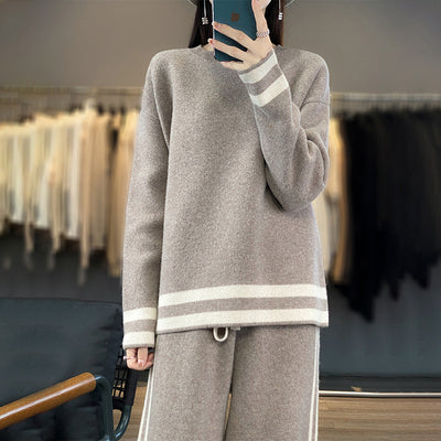 Conjunto de Pantalón Ancho y Suéter Tejido en Lana - Estilo Casual Relajado - Image 3