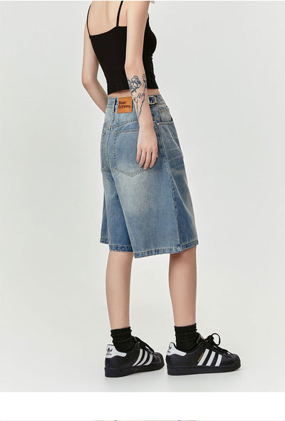 Pantalones Vaqueros Cropped Retro Americano con Patrón Barba de Gato Delavado - Image 9