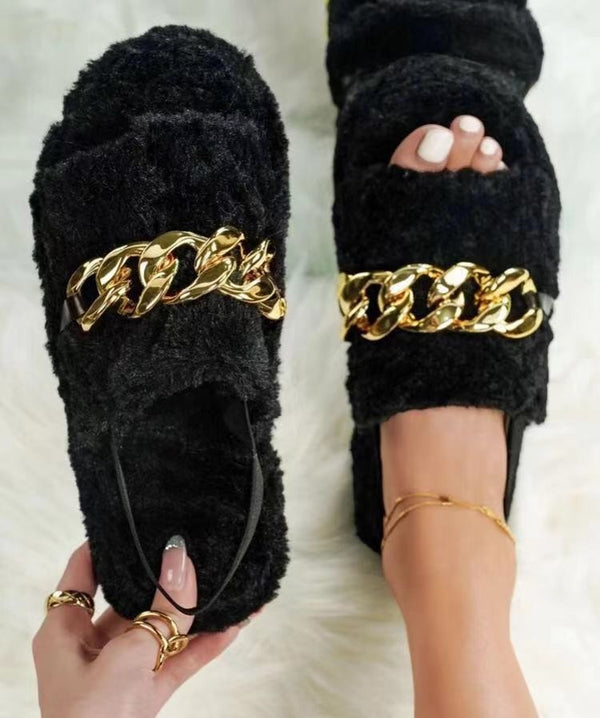 Pantuflas Étnicas Leopardo con Cadena Metálica y Felpa Suave