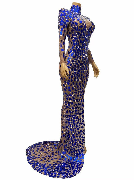 Vestido Elegante Cuello Alto Azul para Banquete y Eventos Formales - Image 5
