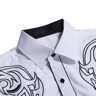 Camisa Casual para Hombre con Bordado y Estampado de Solapa Larga - Image 9