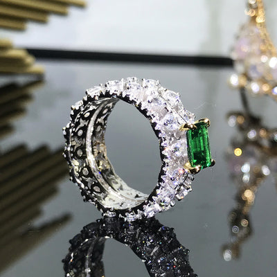 Anillo de Plata Esterlina S925 con Esmeralda Doble Fila - Joyería al Por Mayor - Image 3