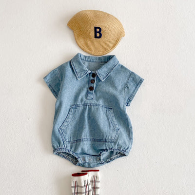 Mono de Algodón Denim para Niña - Manga Corta con Bolsillos Grandes - Image 4
