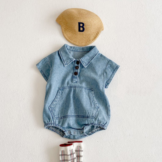 Mono de Algodón Denim para Niña - Manga Corta con Bolsillos Grandes - Image 4