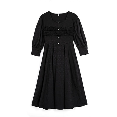 Vestido Midi Cuello Cuadrado con Mangas Globo - Corte A Elegante para Mujer - Image 5