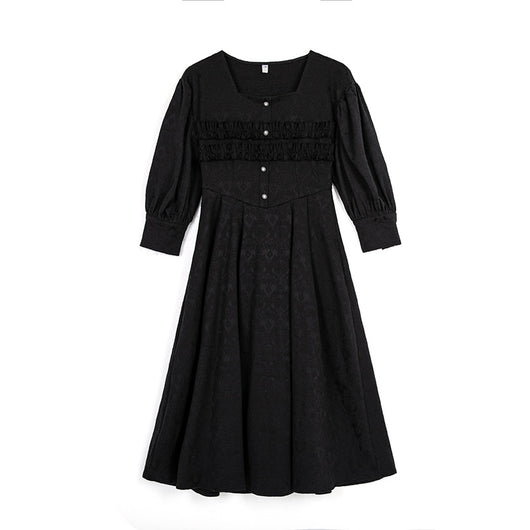 Vestido Midi Cuello Cuadrado con Mangas Globo - Corte A Elegante para Mujer - Image 5