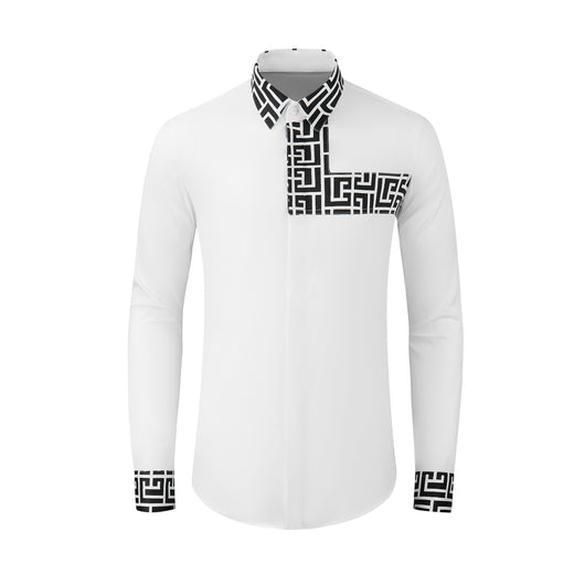 Camisa Manga Larga Algodón Hombre con Estampado Dorsal y Panel Frontal Contraste - Image 2