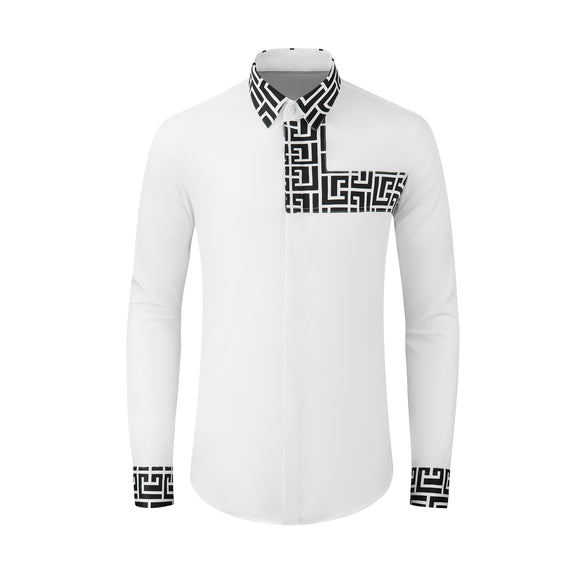 Camisa Manga Larga Algodón Hombre con Estampado Dorsal y Panel Frontal Contraste