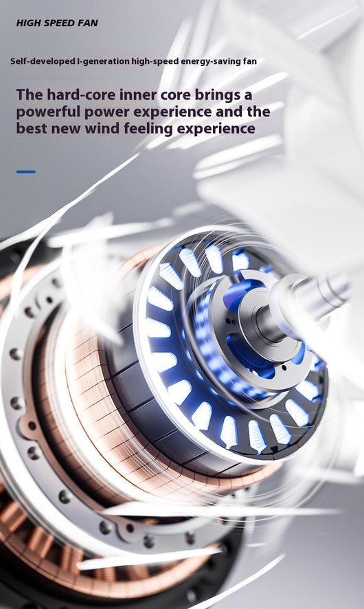 Obsidian black handheld fan with gold accents, digital display, and semiconductor ice cooling for high-speed cool air. - Image 14