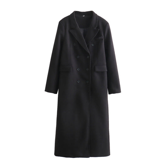 Abrigo de Lana Doble Botonadura Cuello V para Mujer - Negro