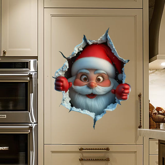 Vinilo Decorativo Papá Noel Rompiendo la Pared - Efecto 3D