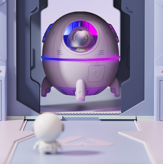 White USB astronaut humidifier shaped like a rocket, emitting mist, with a small astronaut figure inside a clear dome. - Image 9