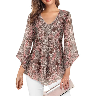 Blusa Larga de Gasa con Estampado Floral y Cuello en V - Image 5