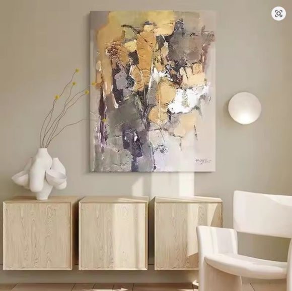 Cuadro Abstracto Moderno Óleo sobre Lienzo para Sala de Estar