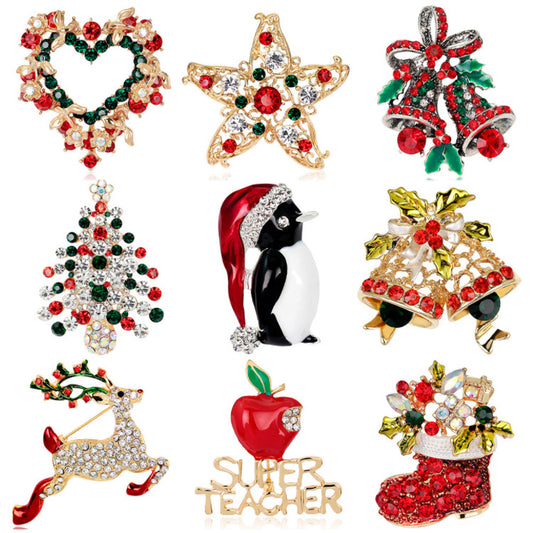 Broche Navideño Pingüino con Campanas - Diseño Trineo y Muñeco de Nieve