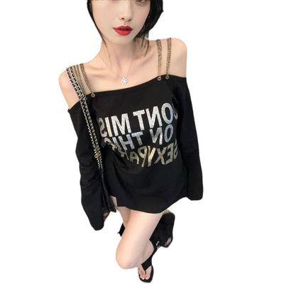 Blusa Vintage Estampada Talla Grande con Hombros Descubiertos y Mangas Largas para Mujer - Image 5
