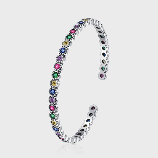 Pulsera de Plata S925 Vintage con Circonitas Multicolor y Diseño Graffiti Contrastado