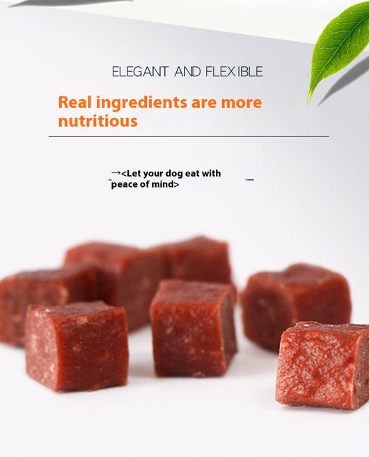 Three varieties of dog treats: dried beef cubes, seaweed beef dices, and chicken cubes, for training and rewards. - Image 18
