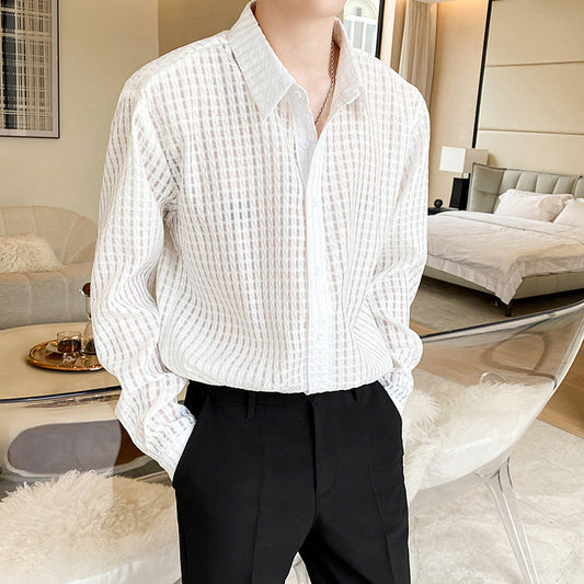 Camisa Cuadrillé Blanca con Drapeado Suelto