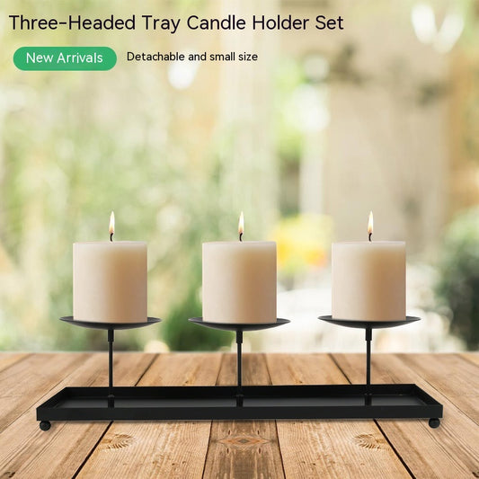 Candelabro de Tres Brazos Modular con Plato Grande para Velas de Pilar de 4 Pulgadas