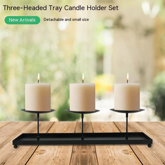 Candelabro de Tres Brazos Modular con Plato Grande para Velas de Pilar de 4 Pulgadas