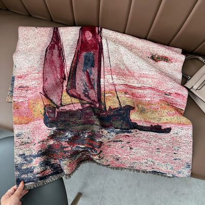 Chal Bufanda Mujer Pintura al Óleo Velero - Diseño Artístico
