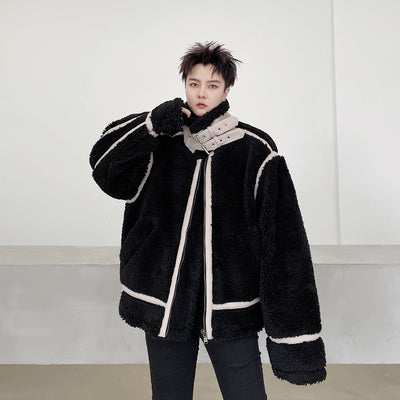 Chaqueta de Lana de Cordero y Algodón con Cuello Mao Oversized para Hombre - Image 5