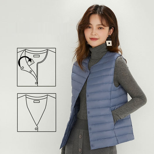 Chaleco Acolchado Ligero para Mujer - Cuello Redondo Cálido y Versátil